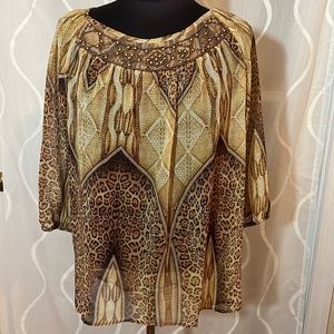 No Brand Beautiful Leopard Beaded Blouse, Medium